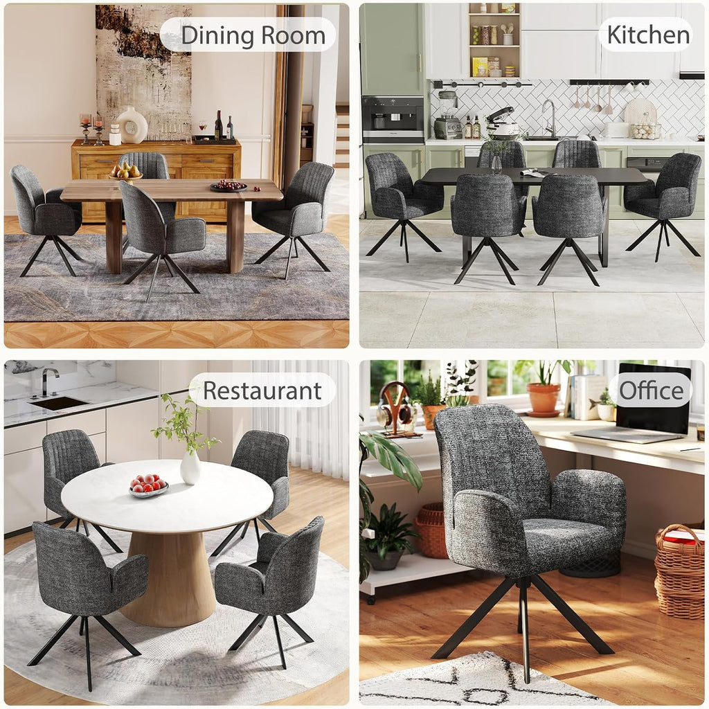 Furniliving Swivel Dining Chairs Set of 2, Upholstered Dining Room Chairs with Arms, 360° Swivel Dining Chairs with Metal Frame, Modern Kitchen Chairs for Lounge, Chenille, Darkgrey