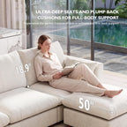 Ihanherry 117" Oversized Modular Sectional Sofa, Modern L Shaped Cloud Couch with Storage Ottoman, 4-Seat Comfy Chenille Deep Seat Sofa with 2 Pillows for Living Room, Beige