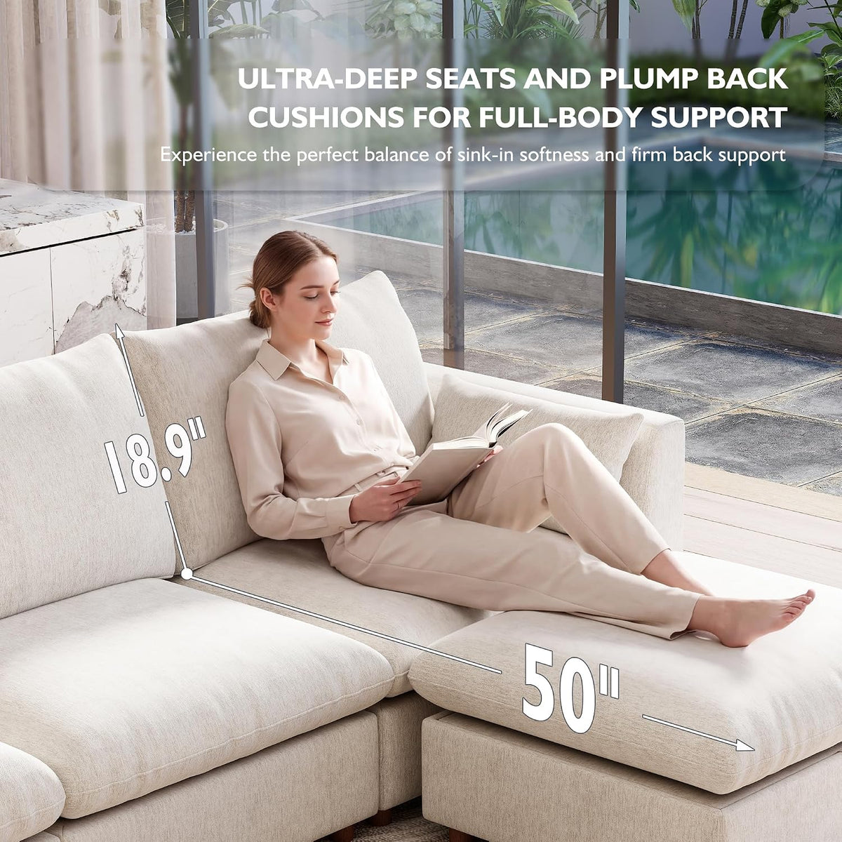 Ihanherry 152" Oversized Modular Sectional Sofa, Modern U Shaped Cloud Couch with 2 Storage Ottoman, 6-Seat Comfy Chenille Deep Seat Sofa with 2 Pillows for Living Room, Beige