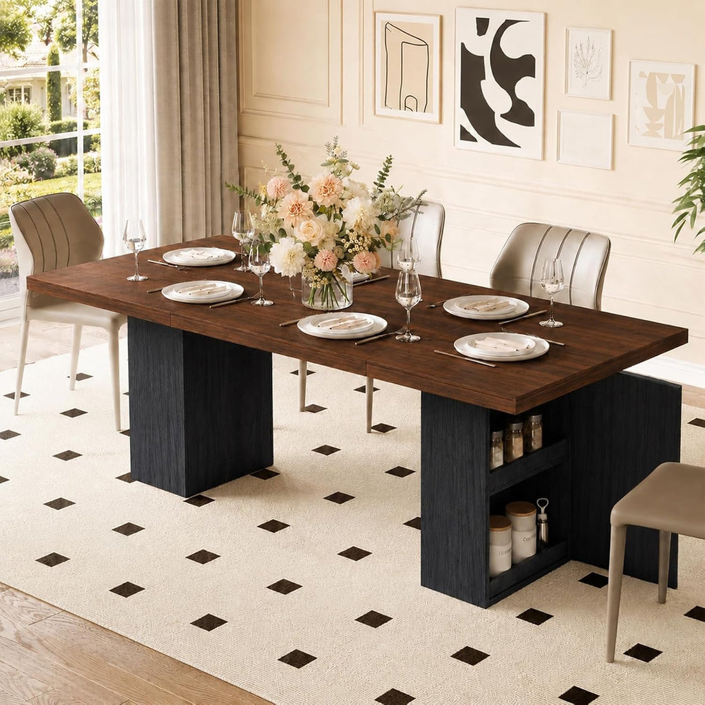 Dining Table for 4-12 People, Modern Wood Kitchen Table with Storage Cabinets, Dining Room Table for Kitchen Living Room Apartment, Space Saving Rectangle Table.