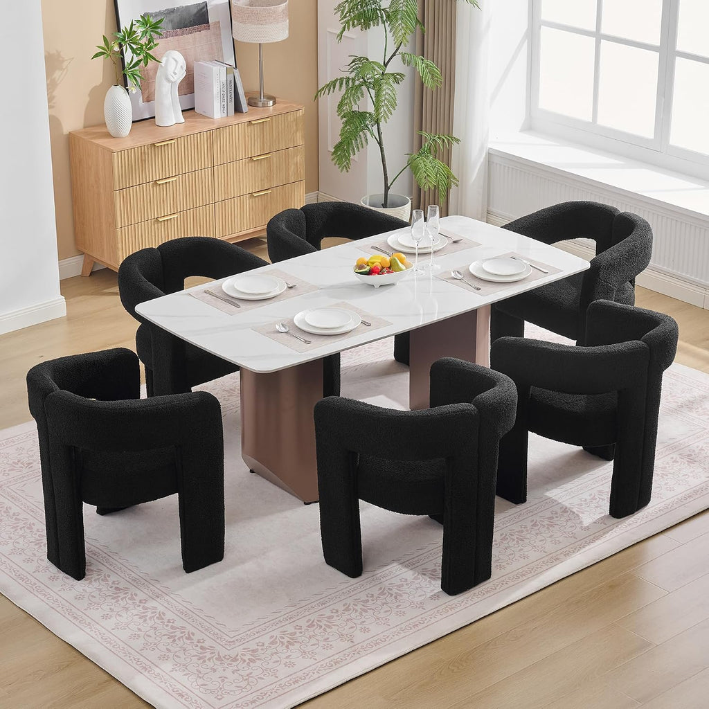 adochr Barrel Dining Chairs Set of 4,Teddy Accent Chairs with Arms,Black | Wooden Legs, Upholstered Modern Dining Room Chair, Comfy Side Armchairs for Kitchen/Dining Room/Living Room