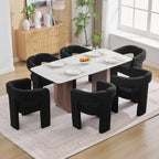adochr Barrel Dining Chairs Set of 4,Teddy Accent Chairs with Arms,Black | Wooden Legs, Upholstered Modern Dining Room Chair, Comfy Side Armchairs for Kitchen/Dining Room/Living Room