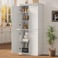 IDEALHOUSE Pantry Cabinet, White 4-Door with Adjustable Shelves, 70" H | Freestanding Cupboard with 5 Interior Compartments, Dining Room, Kitchen, Bathroom, Living Room