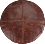 SIMPLIHOME Connor 18" Wide Round Pouf in Distressed Brown Genuine Leather | Boho footstool, extra seating for living room or bedroom with polystyrene filling, assembled; pouf ottoman or floor cushion.