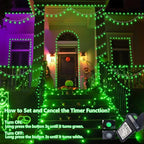 QITONG 165ft 500 LED Green Halloween Lights Outdoor Waterproof, 8 Modes String Lights Indoor, Clear Wire Christmas Light Plug in