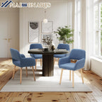 MAISON ARTS Mid Century Modern Dining Chairs with Arms Set of 2, Comfy Accent Chair with Solid Wood Legs Upholstered Kitchen Dining Room Chairs Lounge Chairs for Living Room Bedroom, Blue, 2pcs