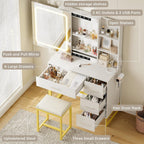 GAOMON 57'' Large Vanity Desk with Mirror & Lights, Makeup Vanity Table with Charging Station,