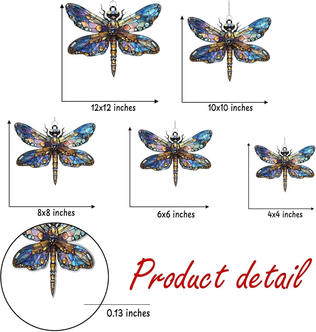Boho Dragonfly Acrylic Suncatcher Stained Glass Effect Window Car Hanging Christmas Ornament Indoor Outdoor Decor Garden Sun Catcher Panel for Dragonfly Lover for Women Mom Grandma