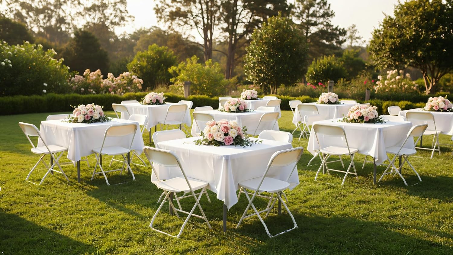 BTEXPERT 5 Piece Folding Card Table Portable and Chair Set, 34" Square Foldable Table 4 Adult Chairs for Board Games Party Home Indoor Outdoor Lightweight White Plastic