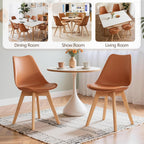 VECELO Dining Chairs Set of 4, Mid-Century Modern Kitchen & Dining Room Chairs, PU Leather Upholstered Seat, Solid Wood Legs, Armless, Non-Slip Feet, Orange