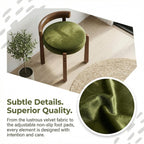 DUOMAY Velvet Vanity Stool with Low Back, Upholstered Round Makeup Stool, Cute Solid Wood Legs Footrest Ottoman for Bedroom, Dressing Table, Living Room (Green)