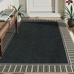 OJIA Easy Jute 5x7 Outdoor Rug, Washable Patio Rugs for Living Room Striped Border Indoor Outdoor Carpet Farmhouse Non-Slip Black Rug Geometric Area Rug for Porch Backyard Dining Room