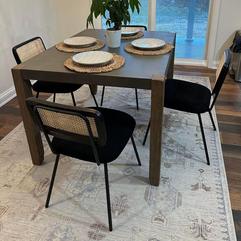Hyfirm Black Rattan Modern Dining Chairs Set of 4, Armless Side Chairs with Metal Legs for Dining Room/Living Room
