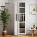 Kitchen Pantry Cabinet with Pull-Out Multi-Tier Storage Shelf, Farmhouse Storage Cabinet with Glass Doors, Tall Pantry Organizer for Kitchen, Dining Room & Living Room White