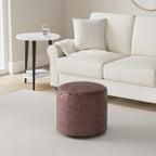 SIMPLIHOME Connor 18" Wide Round Pouf in Distressed Brown Genuine Leather | Boho footstool, extra seating for living room or bedroom with polystyrene filling, assembled; pouf ottoman or floor cushion.