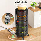 SAYZH 5 Tier Fruit Vegetable Basket Stand for Kitchen, Rotating, Black | Rolling Storage Cart with top lid, Large Metal Wire Rack for Potato and Onion Storage