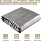 Yescom Tarp Heavy Duty Waterproof 14 Mil 18' x 24' Reinforced Poly Large Tarpaulin Ground Sheet Cover with Grommets for Outdoor Silver & Black