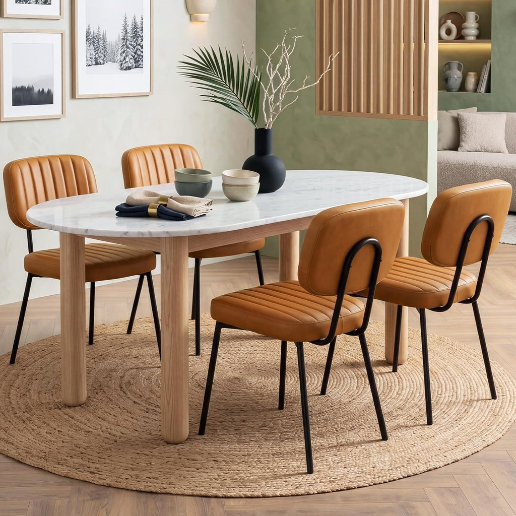 OLIXIS Dining Chairs Set of 4, Modern Upholstered Mid Century Kitchen Chairs with Faux Leather Cushion Seat, Backrest & Metal Legs for Living Room, Bedroom, Home Office, Brown