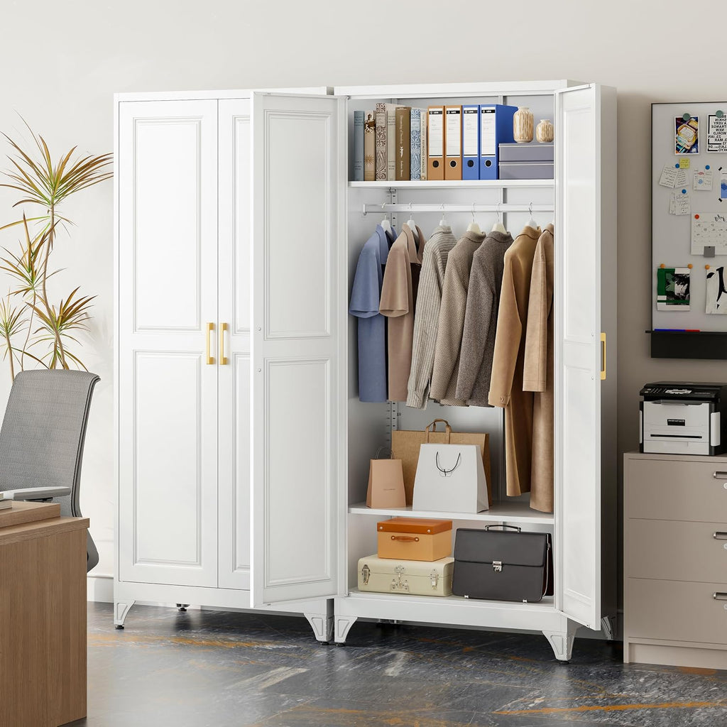 Metal Wardrobe Cabinets,Armoire Wardrobe Closet with Hanging Rod,Clothes Storage Cabinet with Adjustable Shelves and Doors,Clothing Cabinet for Bedroom,Office, Laundry Room