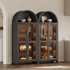 SICOTAS 74" Arched Display Cabinet with Glass Doors Set of 2, Dark Grey Oak