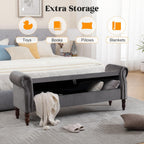 67" End of Bed Storage Bench King Size, Storage Bench for Bedroom, Velvet Bed Bench with Storage Upholstered Tufted Storage Ottoman Bench with Arms for Bedroom, Living Room, Entryway, Dark Grey