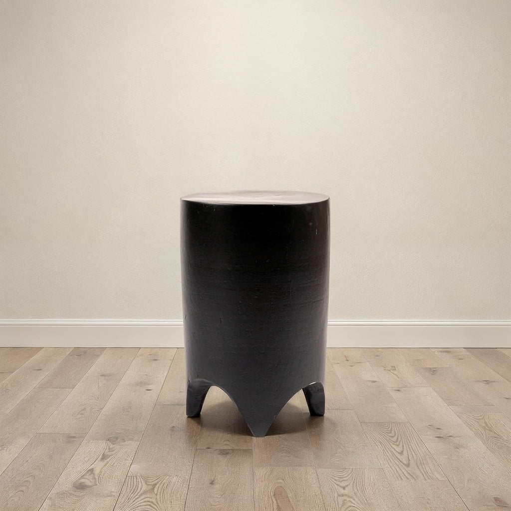 Creative Co-Op Hand-Carved Wood Side Table, Black Finish