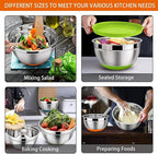 LIANYU Nesting Mixing Bowls Set of 6 with Airtight Lids, Size 7, 3.5, 2.5, 2, 1.5, 1QT, Large Stainless Steel Metal Bowls for Baking Cooking Food Storage, Non-slip Bottom, Colorful