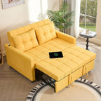 GOSUHI 52" 3-in-1 Convertible Sleeper Sofa Bed, Linen, Yellow | Pull-Out Bed, Stepless Adjustable Backrest, Side Pocket, Compact Loveseat, Living Room, Dorm & Apartment