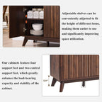 T4TREAM 60 Inch Fluted Buffet Sideboard Cabinet, Dark Walnut | Modern Coffee Bar Storage Cabinet With 3 Drawers & 4 Doors, for Dining Room, Living Room, Hallway, Adjustable shelves