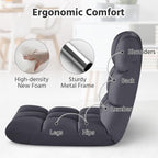 Yaheetech 14-Position Folding Floor Chair with Adjustable Back Support Gray | Velvet Floor Gaming Chair with Thick Foam, Iron Frame Floor Seat, Easy to Store, Lazy Recliner for Yoga Meditation