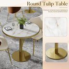 31.5" Round Tulip Table with 1.2" Thick Gold Vein Onyx Sintered Stone Top (Marble Look) & Brushed Gold Frame, Modern Luxury Dining Table for 2-4 People for Kitchen Nook, Café & Patio