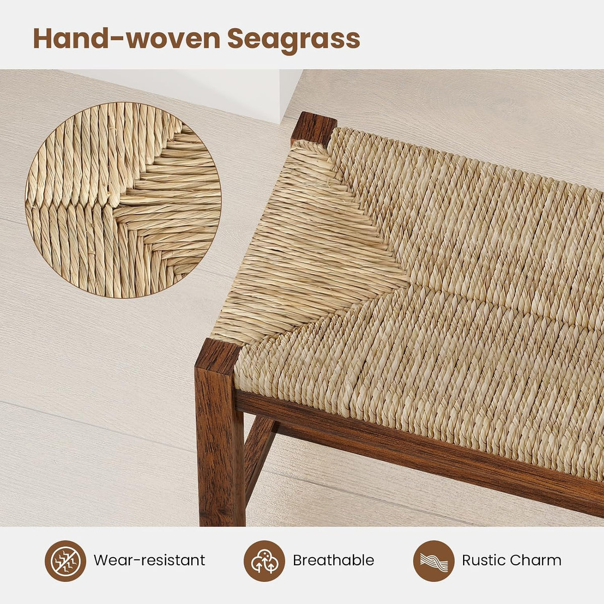 Giantex 40" Dining Bench with Woven Seagrass Woven Seat, Rubber Wood Legs, 350 Lbs Capacity, 40" x 14" x 18" Entryway Bench for End of Bed, Dining Room, Hallway, Living Room, Bedroom, Entry (1)