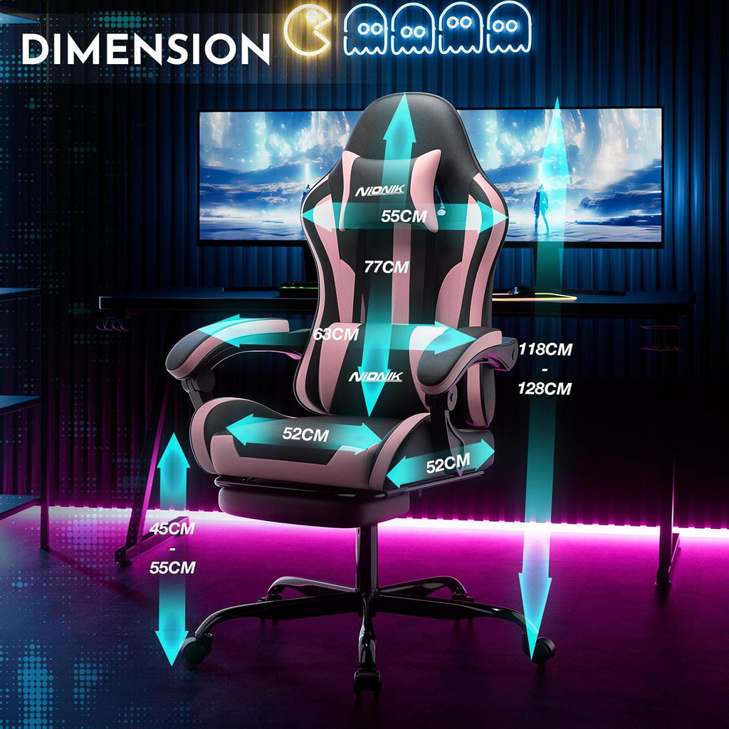 Gaming Chair, Ergonomic Computer Chair with Footrest and Lumbar Support, Height Adjustable Game Chair with 360°-Swivel Seat and Headrest and for Office or Gaming Blackpink