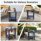 2-Tier Adirondack Side Table 17" with Double Shelf, Easy Assembly Solid Wood End Table,Outdoor & Indoor Small Table for Living Room,Patio, Poolside, Porch - Weather Resistant Navy Blue