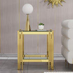 Small Side Table, Square End Table with Tempered Glass & Irregular Gold Stainless Steel Base, 2-Tier Modern Glass End Table with Storage Shelves, Luxury Accent Sofa Table for Living Room, Bedroom