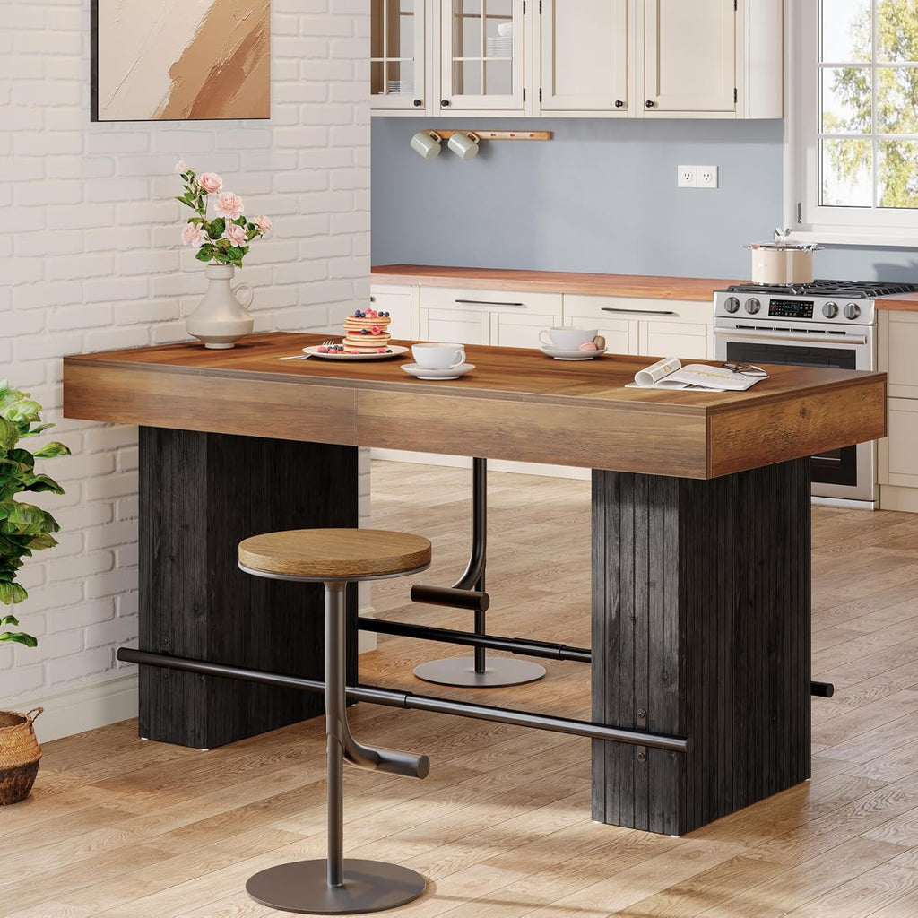 Tribesigns 62.2-Inch Dining Table for 4-6, Counter Height Dining Room Table with Footrest, High Top Kitchen Bar Table for Living Room, Kitchen, Pub