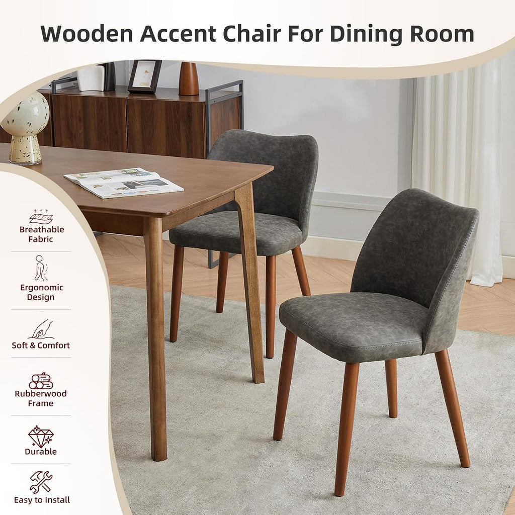 Modern Dining Chairs Set of 4, Upholstered Faux Leather Kitchen Side Chairs with Curved Back, Easy Assembly for Dining Room, Restaurant, Dark Grey PU