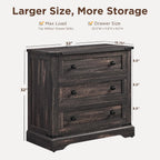 T4TREAM 32" Farmhouse Nightstand with 3 Storage Drawers, Large End Table with Charging Station, Rustic Wood Bedside Table for Bedroom, Living Room, Dark Rustic Oak