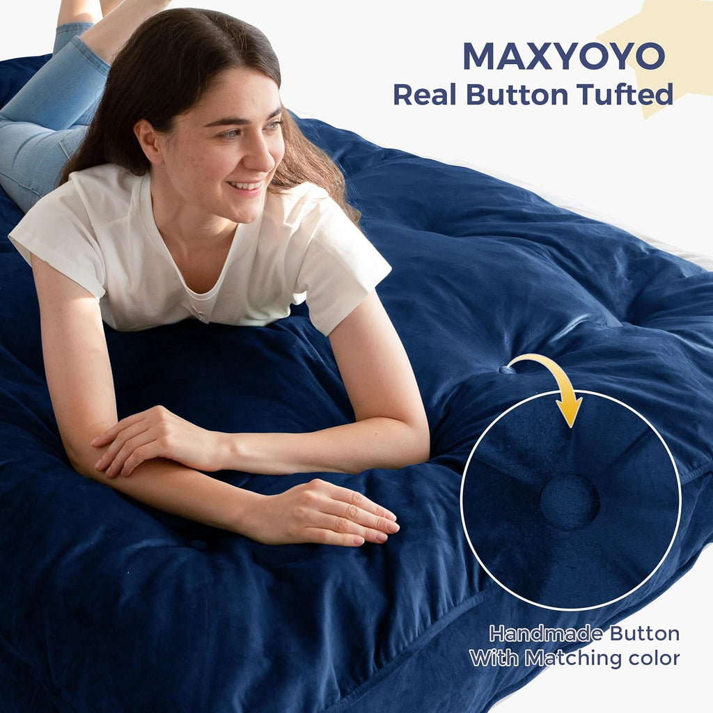 MAXYOYO 6" Futon Mattress Full Size, Tufted Futon Bed (Frame Not Included) | Thick Futons Sofa Couch, Versatile Floor Mattress for Adults, Shredded Foam Filling, Navy