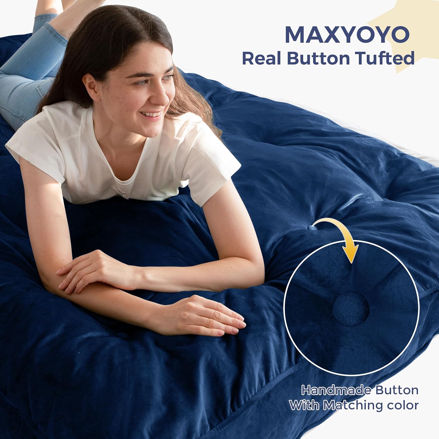 MAXYOYO 6" Futon Mattress Full Size, Tufted Futon Bed (Frame Not Included) | Thick Futons Sofa Couch, Versatile Floor Mattress for Adults, Shredded Foam Filling, Navy