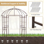 LDAILY Garden Arches Arbors Birdcage Shape, 8.4' H x 7' W Metal Pergola Pavilion with 16 Ground Stakes, French Arch Trellis for Wedding, Party & Outdoor Gardens Supports for Climbing Plants, Brown