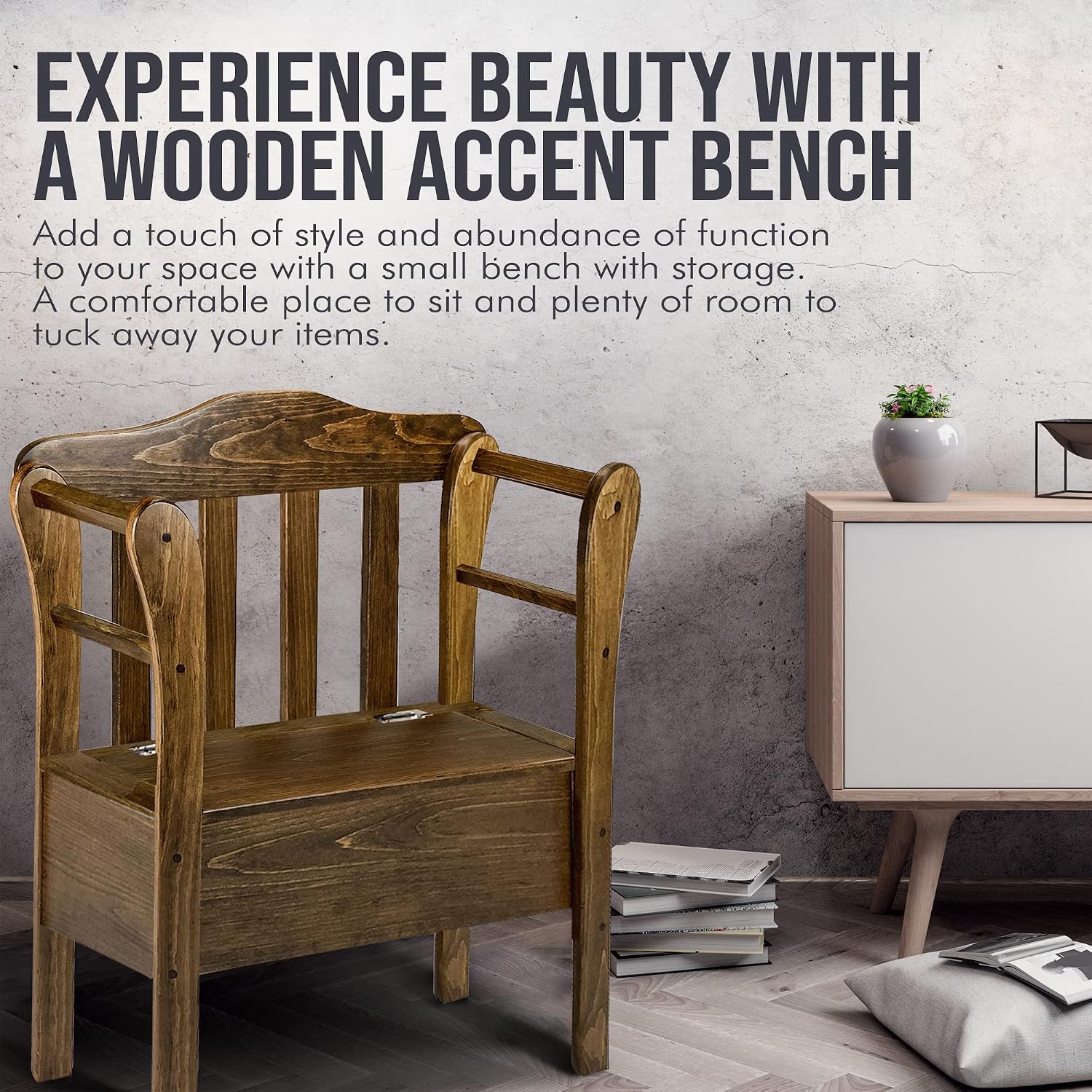 Peaceful Classics Bench with Storage - Small Wooden Storage Bench for Entryway, Hallway, Mudroom, Farmhouse, Bedroom, & Living Room, Amish Handmade Furniture Storage Organizer, Special Walnut