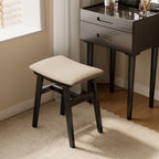 Muwuele Solid Wood Vanity Stool, Compact Makeup Chair with Saddle Cushion, Linen-Covered High Rebound Sponge Seat, Easy Assembly Footstool for Bedroom, Entryway, Home, Black