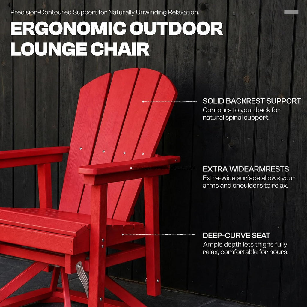 Set of 2 Adirondack Swivel Glider Chairs, All-Weather HDPE Patio Glider Set for Porch, Balcony, Heavy Duty Swivel Rocker Outdoor Seating, 360 Degree Rotation, Red