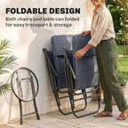 Outsunny 3 Piece Outdoor Patio Furniture Set with Glass Coffee Table & 2 Folding Padded Rocking Chairs, Bistro Style for Porch, Camping, Balcony, Navy Blue