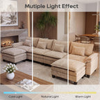 URRED Oversized Modular Sectional Sofa, 157" U Shaped Modern Comfy Cloud Couch with Movable Ottoman & Pillows, Deep Seat Couches for Living Room, Bedroom or Apartment (Chenille Khaki, 157" U Shaped)