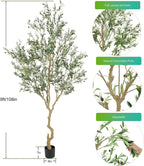 Tall Faux Olive Tree，9ft（108in） Realistic Potted Silk Artificial Olive Tree， Fake Olive Trees Indoor with Green Leaves and Big Fruits for Home Office Living Room Stairs Patio Decor.