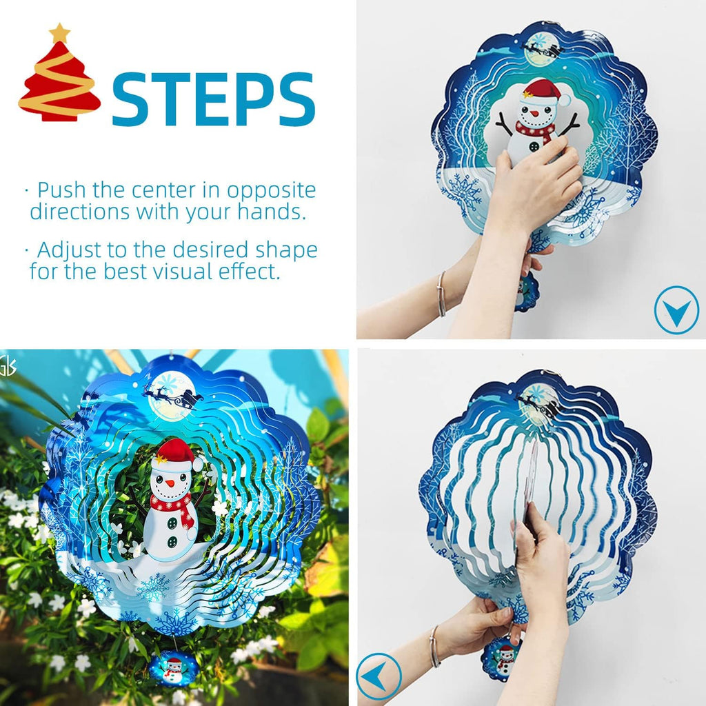 Christmas 3D Wind Spinners Hanging, 12in Large Stainless Steel Yard Sculpture for Winter Outdoor Indoor Garden Yard Crafts Ornaments Decoration(Christmas Snowmen)