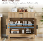 Vabches Fluted Sideboard Buffet Cabinet with Storage, 32" Coffee Bar Console Table with Drawer, Fluted Doors & Adjustable Shelf, Wood Small Buffet Cabinet for Living Room, Kitchen Dining Room, Oak