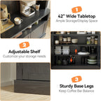 Takywep Tall Coffee Hutch with LED Lights Tall CoffeeBar Cabinet Farmhouse Buffet Cabinet with Storage Kitchen Sideboard with Microwave Stand/Wine Rack/Glass Shelf